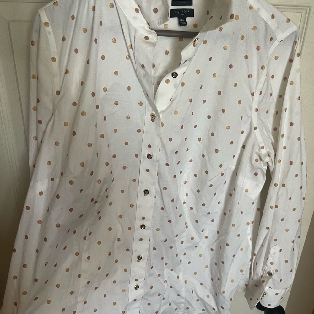 Talbots womens White Shirt with Gold Dots